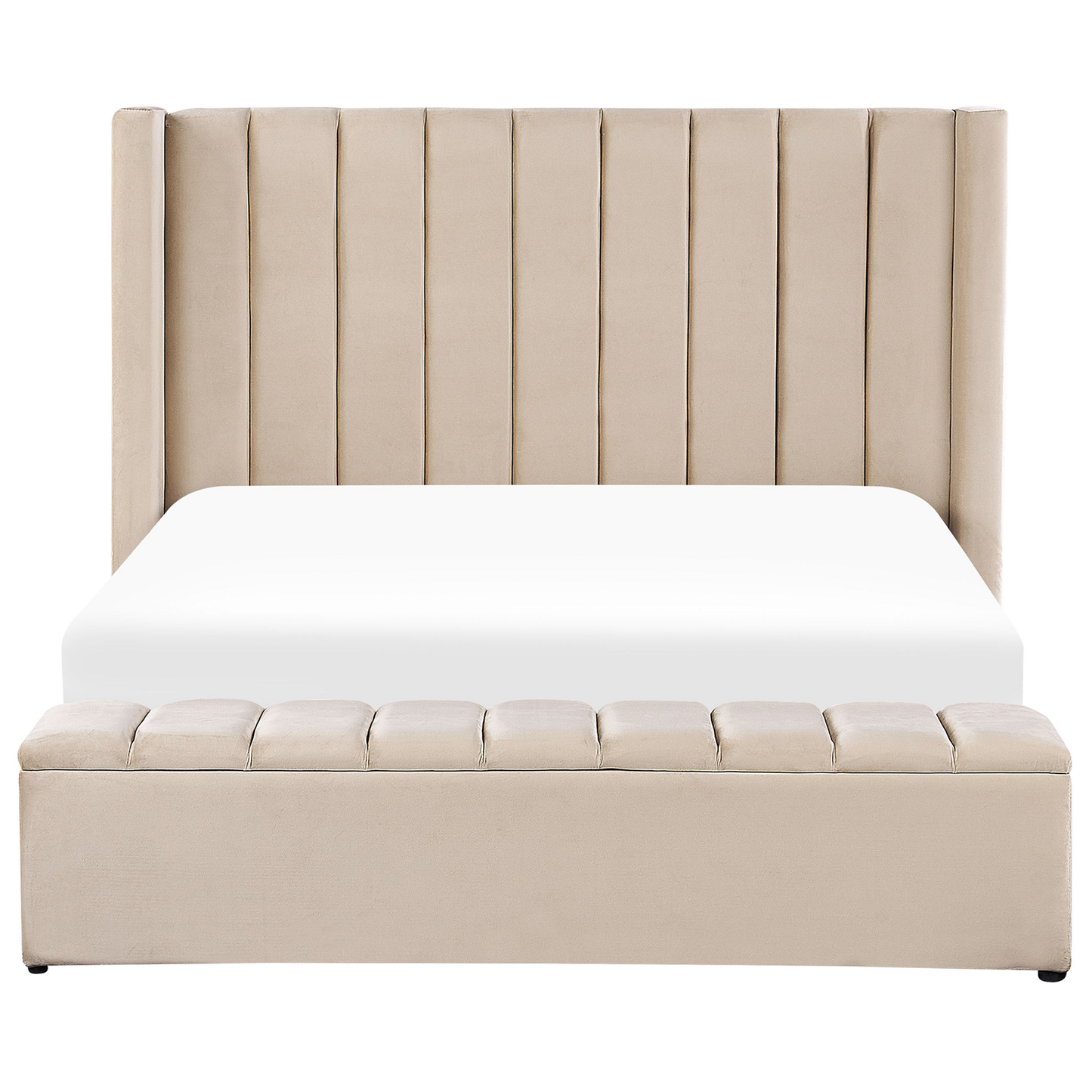Wasserbett mit Stauraumbank Samtstoff NOYERS 160 x 200 cm Beige