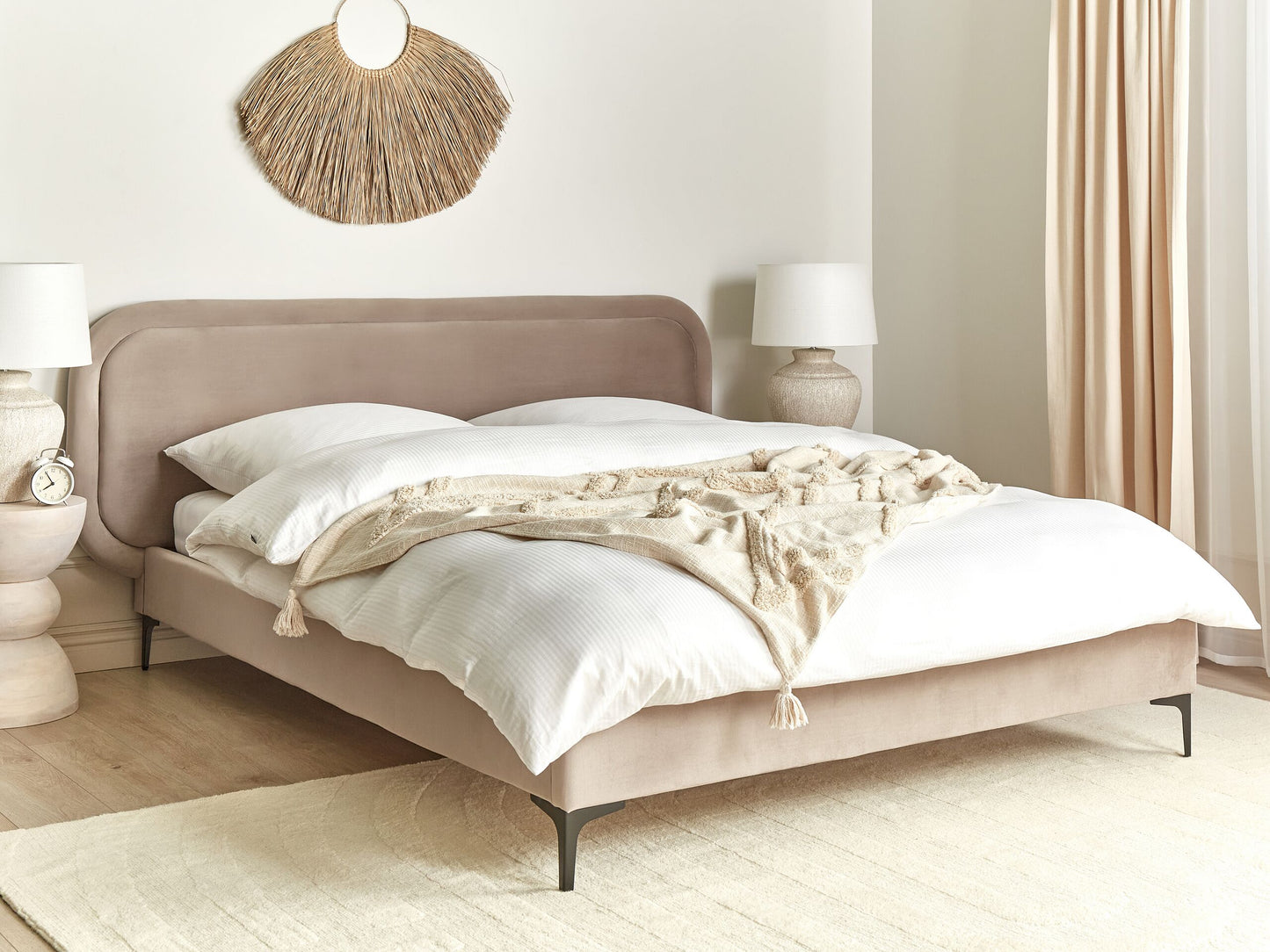 Bett mit Lattenrost Samtstoff SUZETTE 160 x 200 cm Beige