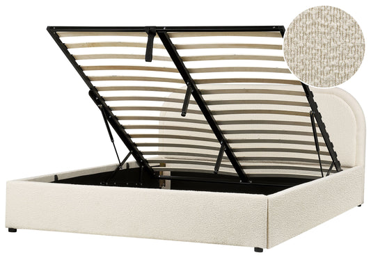 Bett mit Stauraum Bouclé QUILLIEN 160 x 200 cm Hellbeige