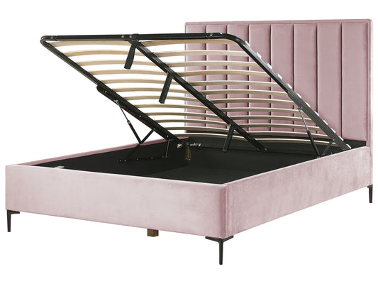 Bett mit Stauraum Samtstoff SEZANNE 160 x 200 cm Rosa