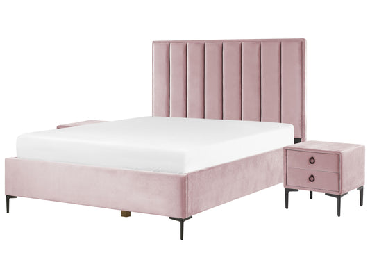 Schlafzimmer Set Samtstoff SEZANNE 160 x 200 cm Rosa