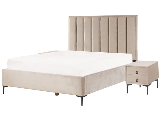 Schlafzimmer Set Samtstoff SEZANNE 160 x 200 cm Taupe