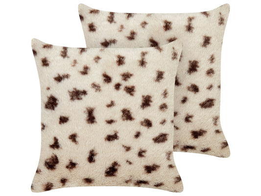 Dekokissen 2er Set KASRA Webpelz 45 x 45 cm Hellbeige Abstraktes Muster