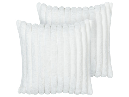 Kissen 2er Set RAKYA Webpelz 45 x 45 cm Kein Muster Getuftet Weiss
