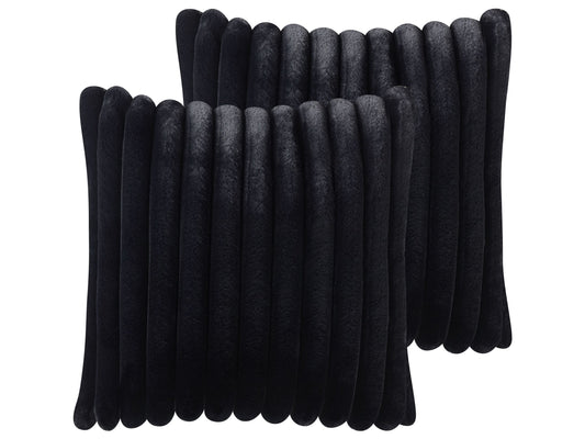 Kissen 2er Set RAKYA Webpelz 45 x 45 cm Kein Muster Getuftet Schwarz