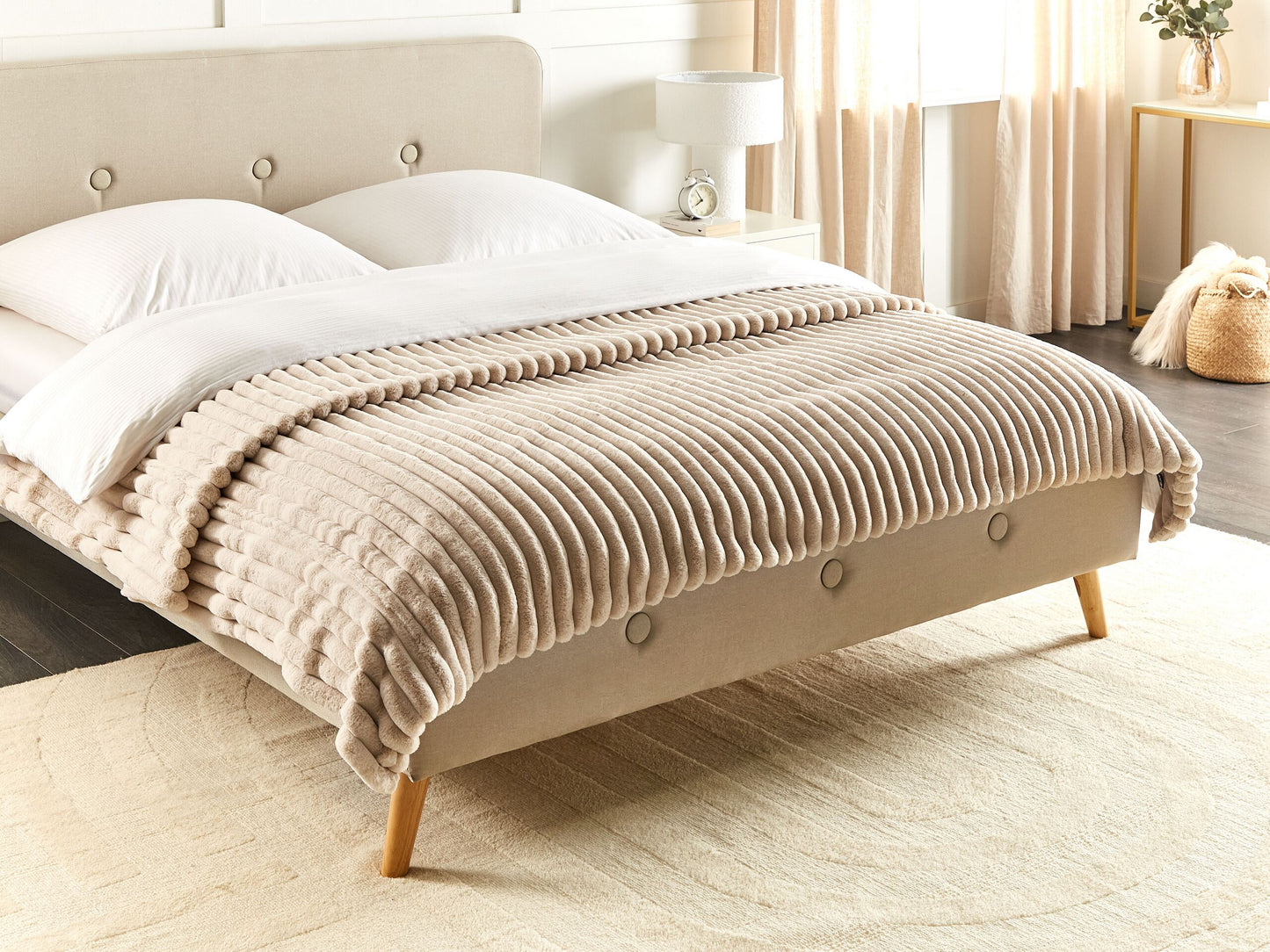 Tagesdecke RAKYA Webpelz 200 x 220 cm Streifen Beige