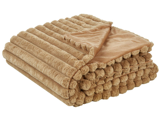 Tagesdecke RAKYA Webpelz 200 x 220 cm Streifen Hellbraun