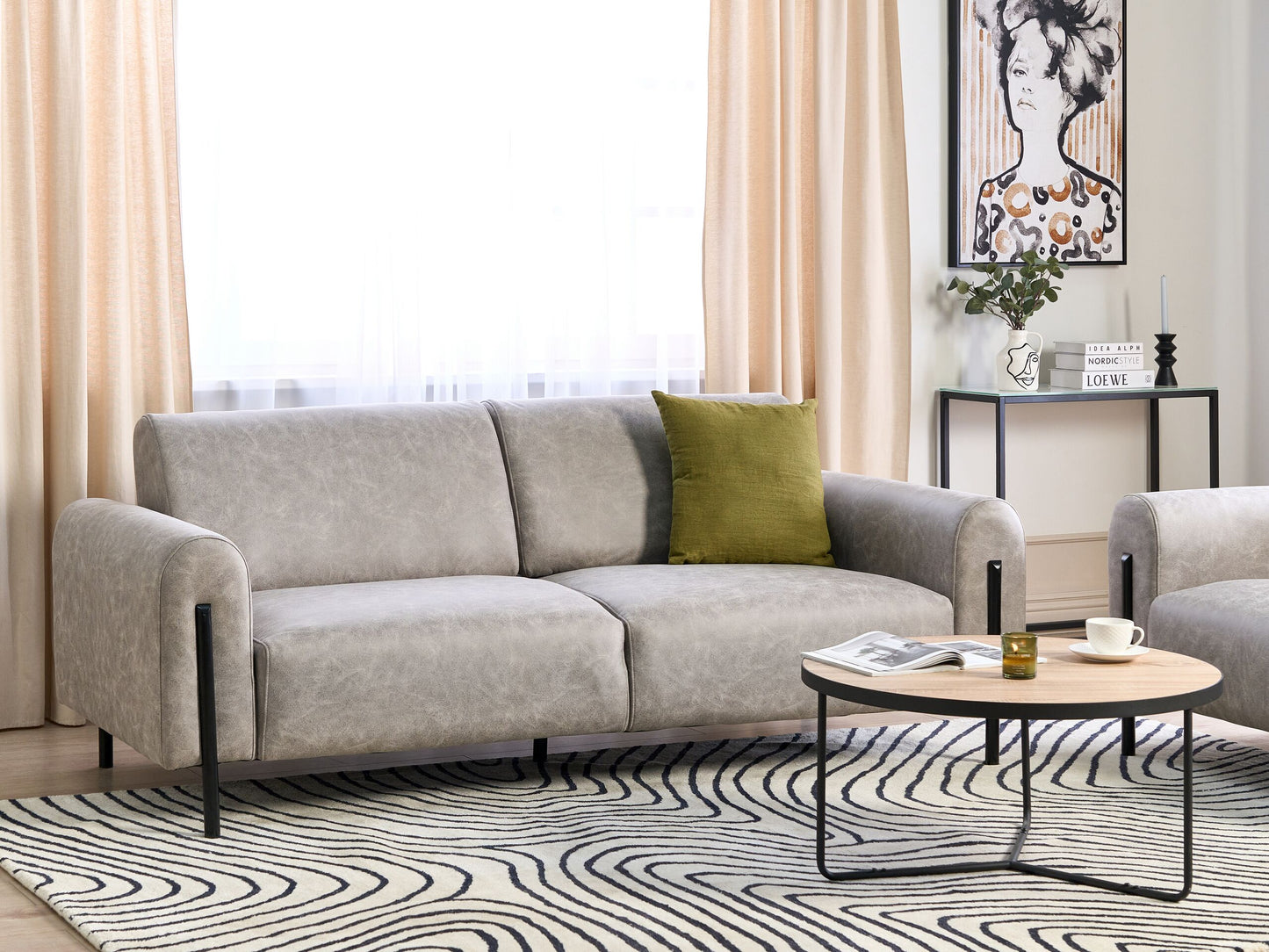 3-Sitzer Sofa Lederoptik hellgrau ASKIM