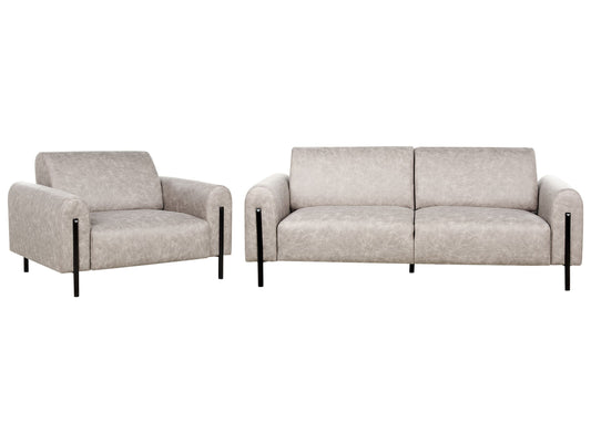 4-Sitzer Sofa Set Lederoptik hellgrau ASKIM