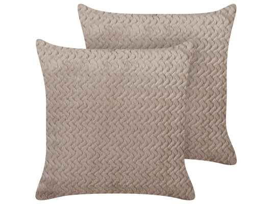 Dekokissen 2er Set SURMI Webpelz 45 x 45 cm Hellbraun Ohne Muster