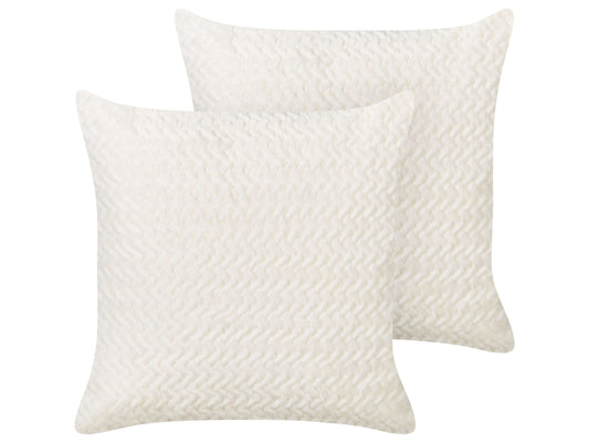 Kissen 2er Set SURMI Webpelz 45 x 45 cm Kein Muster Strukturiert Cremeweiss
