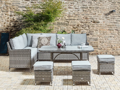 Lounge Set mit Tisch und Ottomane 9-Sitzer LACONA rechtsseitig Polyrattan Hellgrau