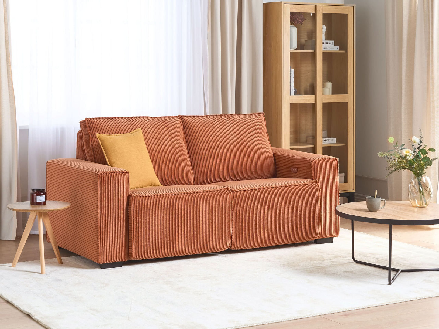 3-Sitzer Sofa Cord orange elektrisch verstellbar NUKARI