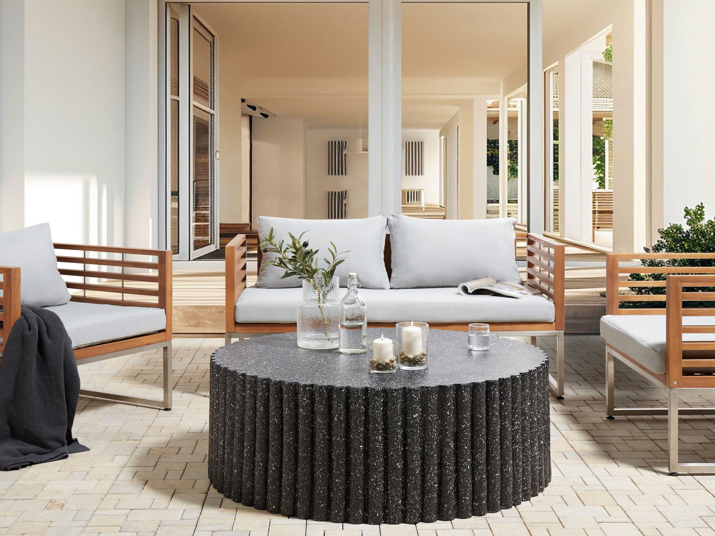 Garten Beistelltisch Beton Terrazzo Optik schwarz rund ⌀ 106 cm POZZA