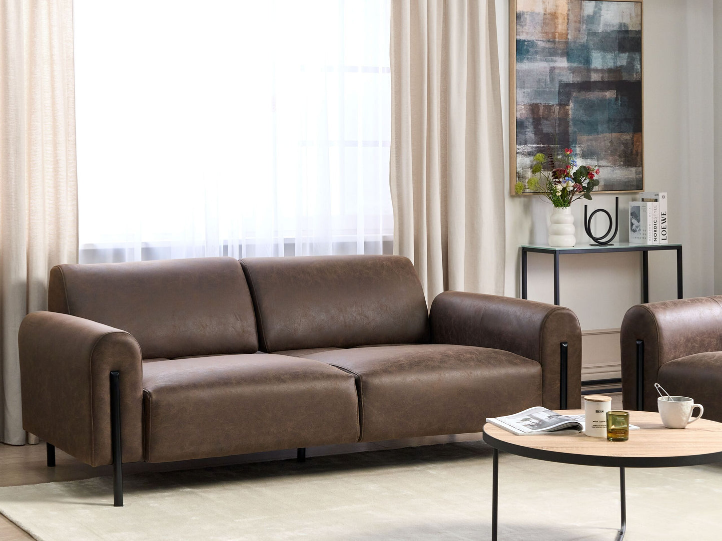 3-Sitzer Sofa Lederoptik dunkelbraun ASKIM