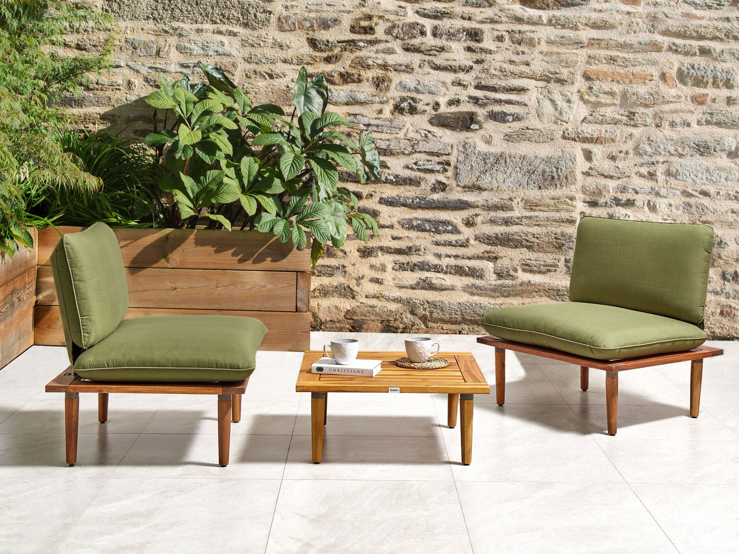 Lounge Set mit Tisch 2-Sitzer FRASCATI modular zertifiziertes Akazienholz Olivgrün