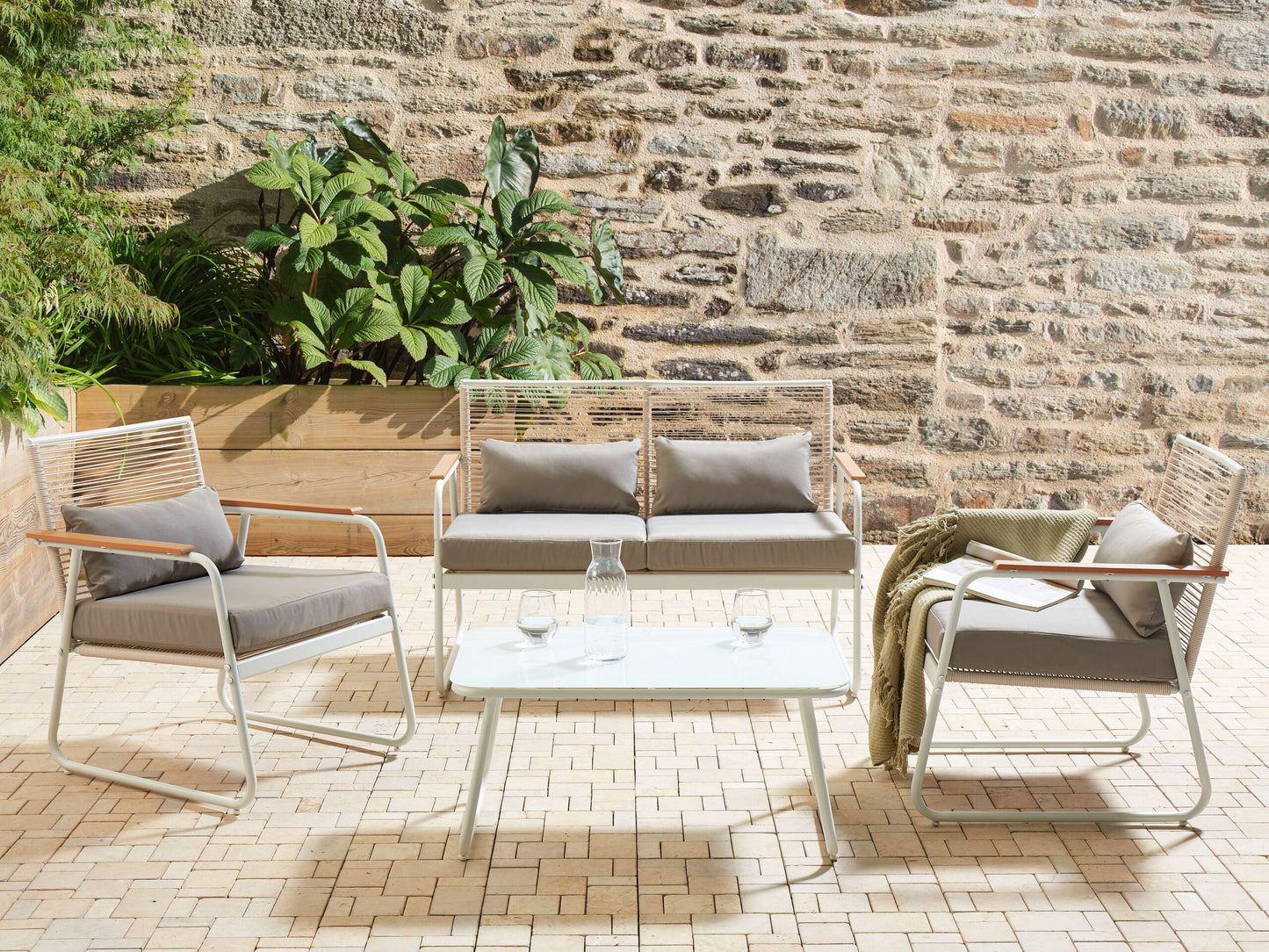 Lounge Set mit Tisch 4-Sitzer POMONTE Metall Weiss