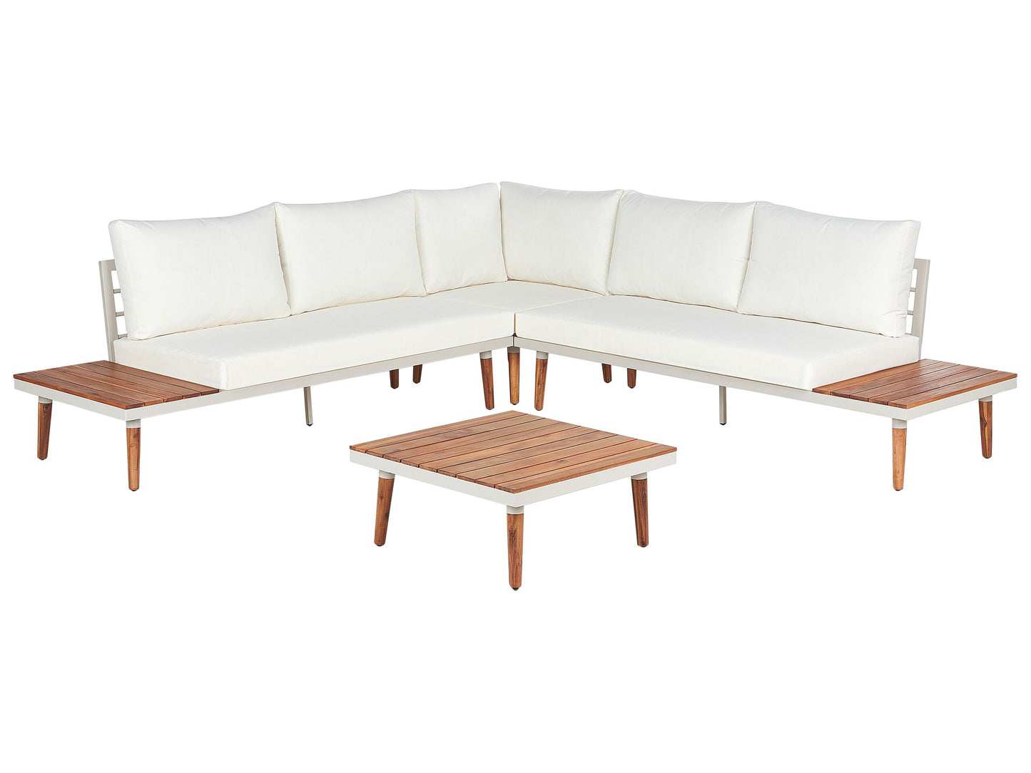Garten Ecksofa mit Tisch 5-Sitzer CORATO Akazienholz Cremeweiss