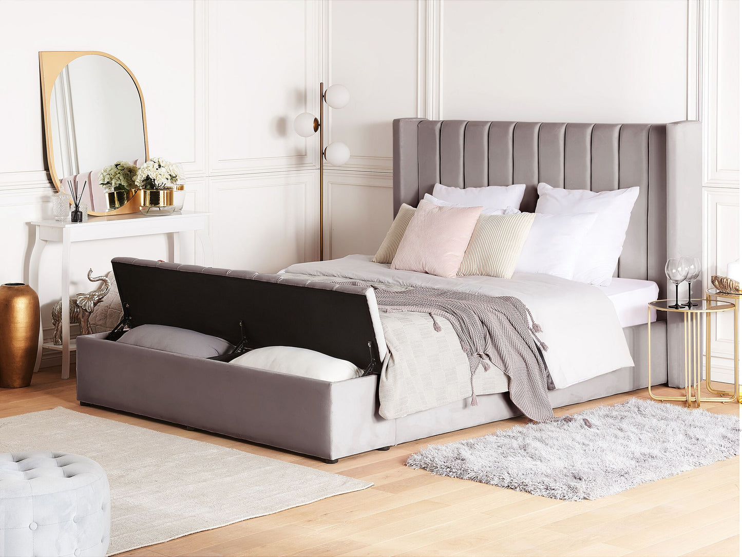 Bett mit Stauraumbank Samtstoff NOYERS 140 x 200 cm Grau