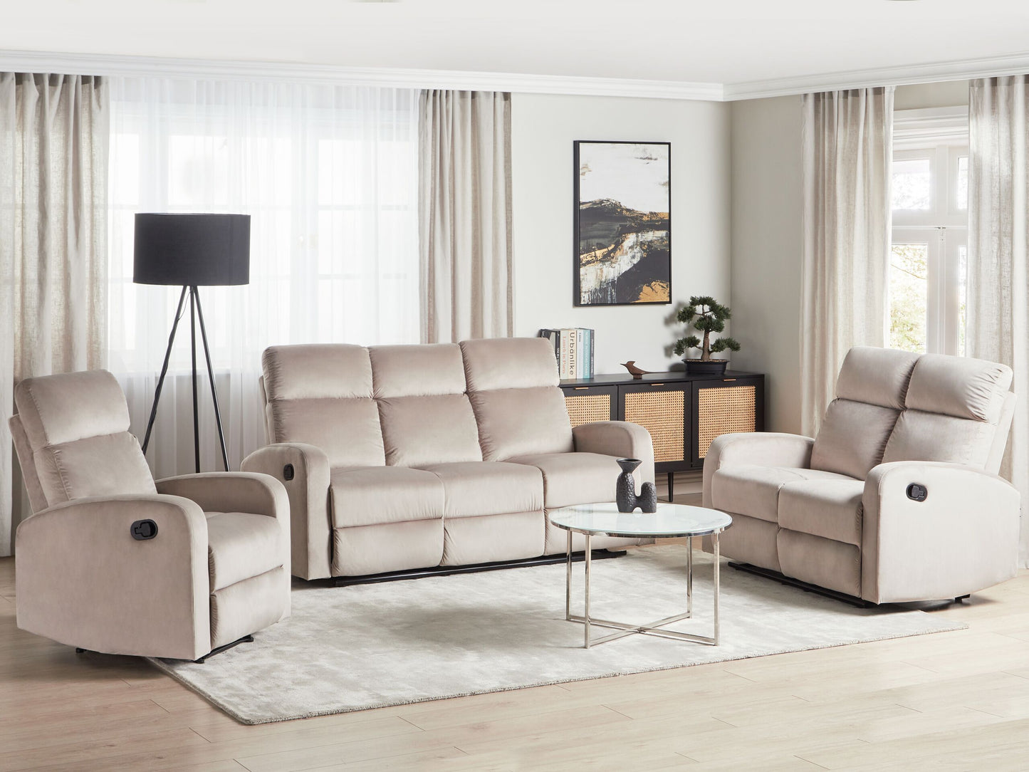 Sofa Set Samtstoff taupe 6-Sitzer manuell verstellbar VERDAL