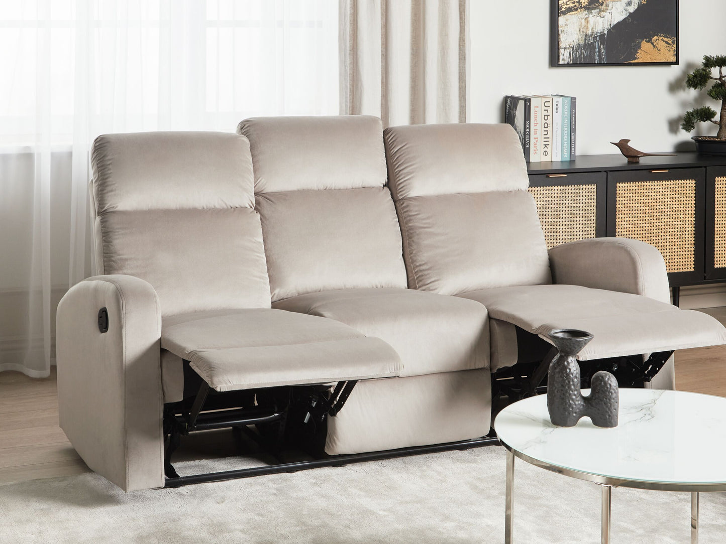 3-Sitzer Sofa Samtstoff taupe manuell verstellbar VERDAL