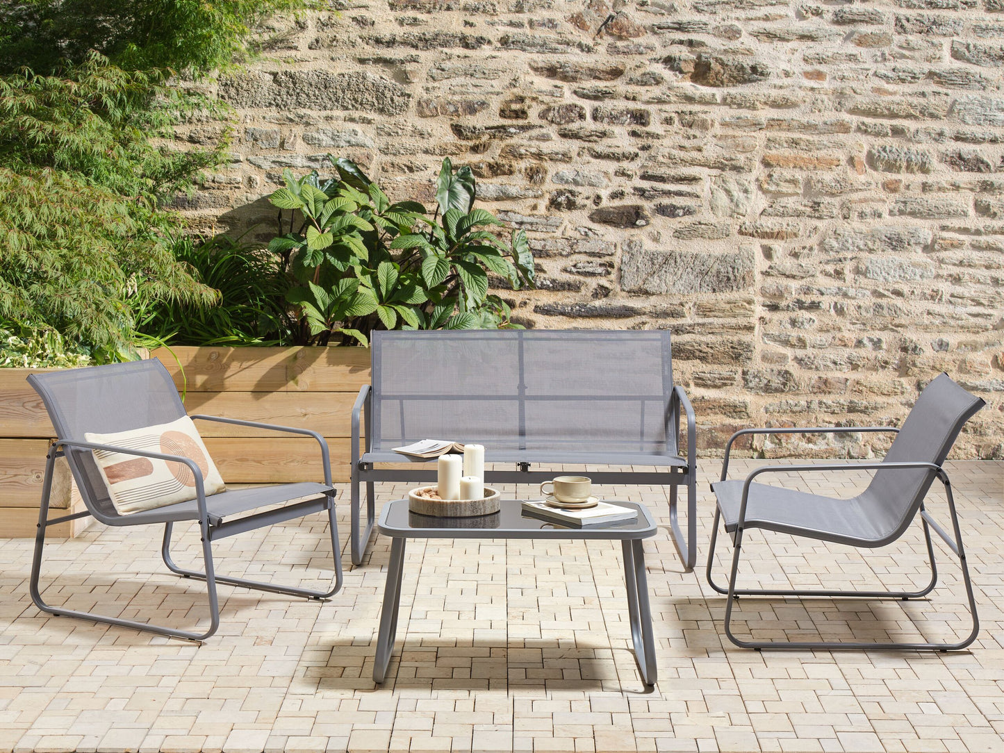 Lounge Set mit Tisch 4-Sitzer BARREA Metall Grau