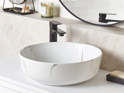 Aufsatzwaschbecken Keramik Marmor Optik weiss rund ⌀ 42 cm HOPI