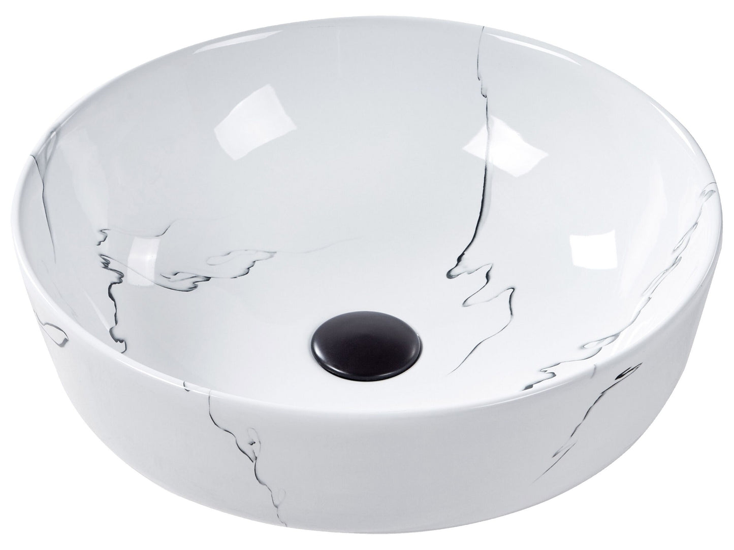 Aufsatzwaschbecken Keramik Marmor Optik weiss rund ⌀ 42 cm HOPI