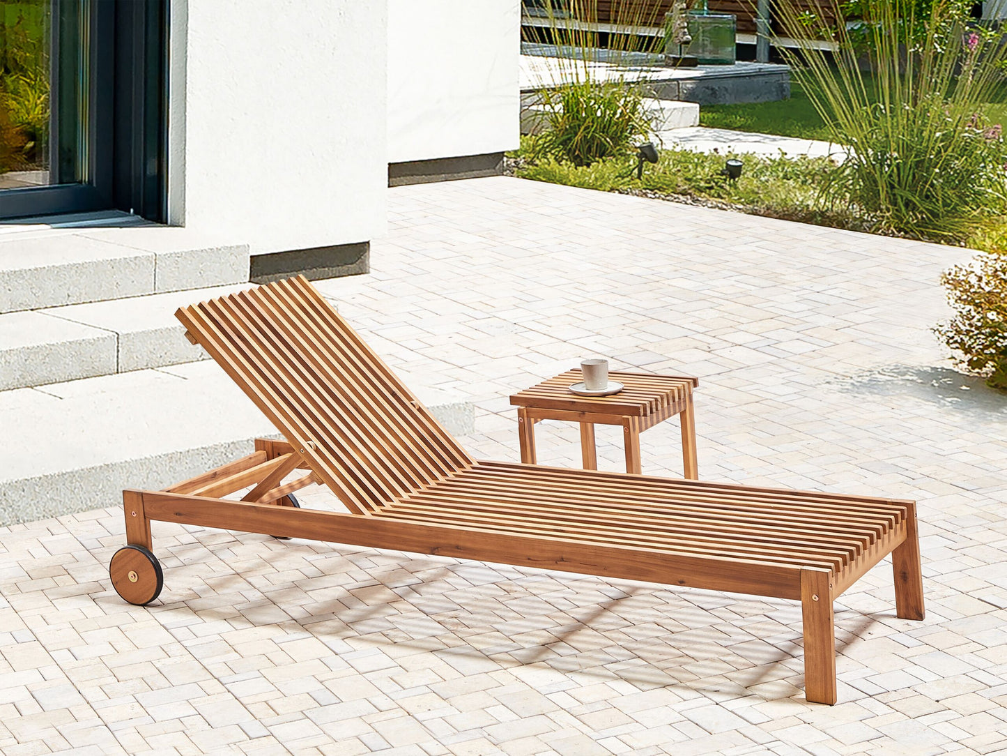 Gartenliege Akazienholz hellbraun rollbar BELLANO