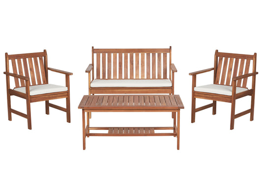 Lounge Set mit Tisch 4-Sitzer ALTIDONA Akazienholz Cremeweiss