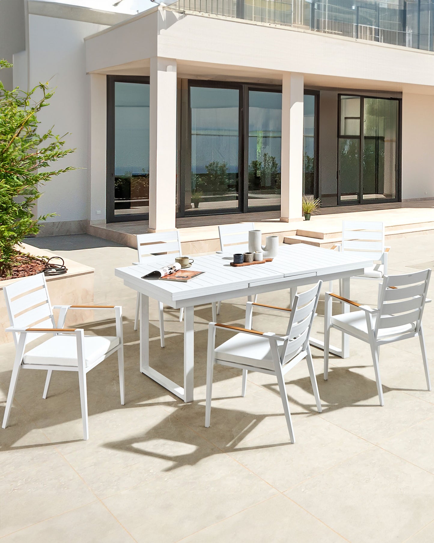 Gartenstuhl 6er Set TAVIANO Metall Weiss