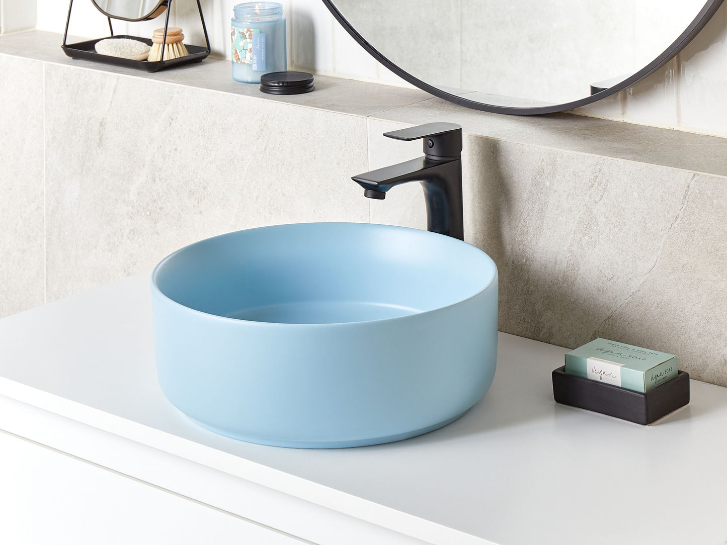 Aufsatzwaschbecken Keramik blau rund ⌀ 37 cm GUDAR