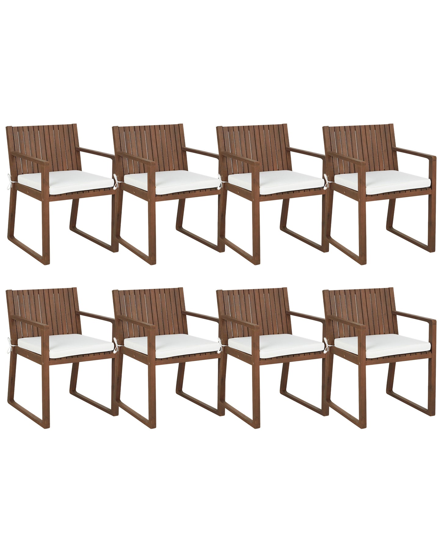 Set mit 8 Stühlen und Sitzkissen SASSARI Akazienholz Cremeweiss