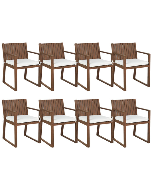 Set mit 8 Stühlen und Sitzkissen SASSARI Akazienholz Cremeweiss