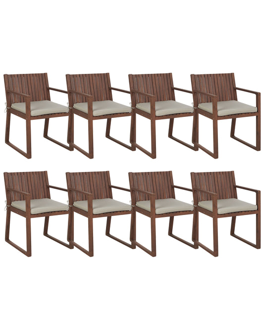 Set mit 8 Stühlen und Sitzkissen Holz Taupe SASSARI