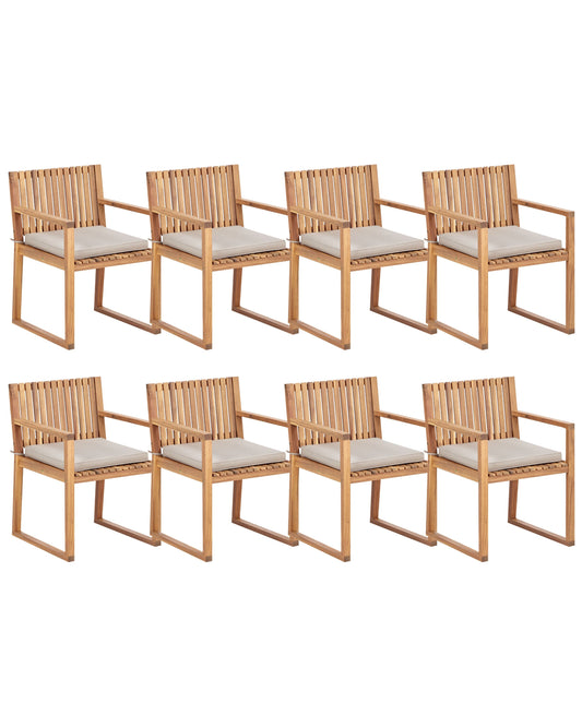 Set mit 8 Stühlen und Sitzkissen Taupe SASSARI II