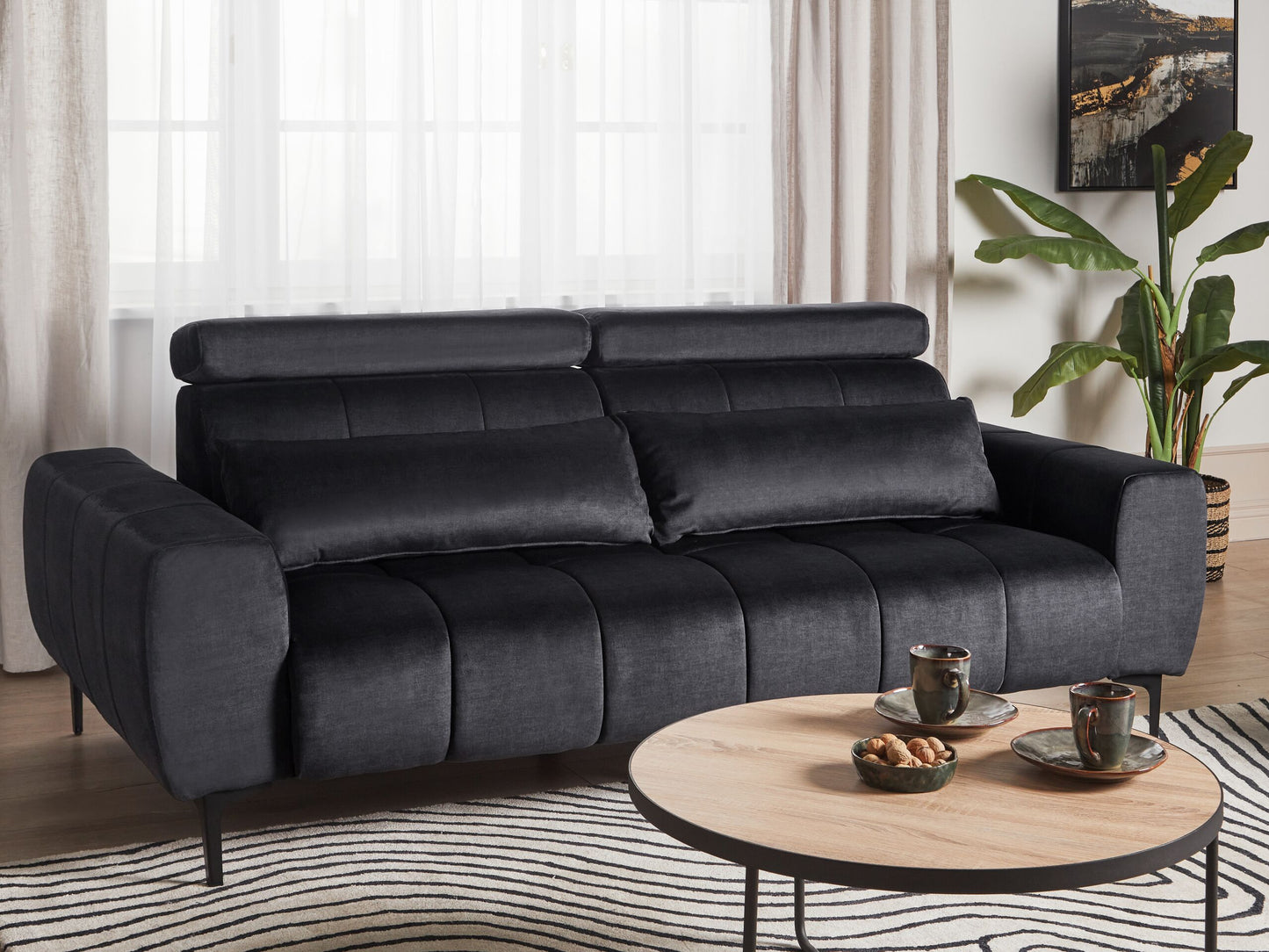 3-Sitzer Sofa Samtstoff schwarz VEGAMO