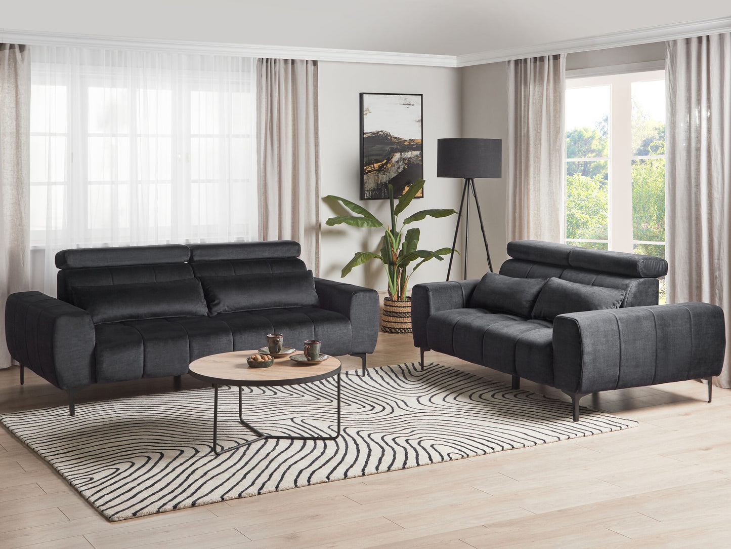 5-Sitzer Sofa Set Samtstoff schwarz VEGAMO