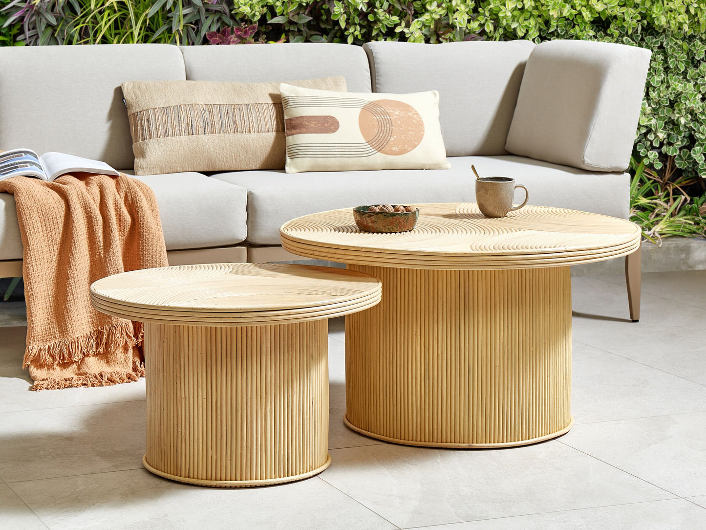 Couchtisch 2er Set Rattan natur rund ILIOS