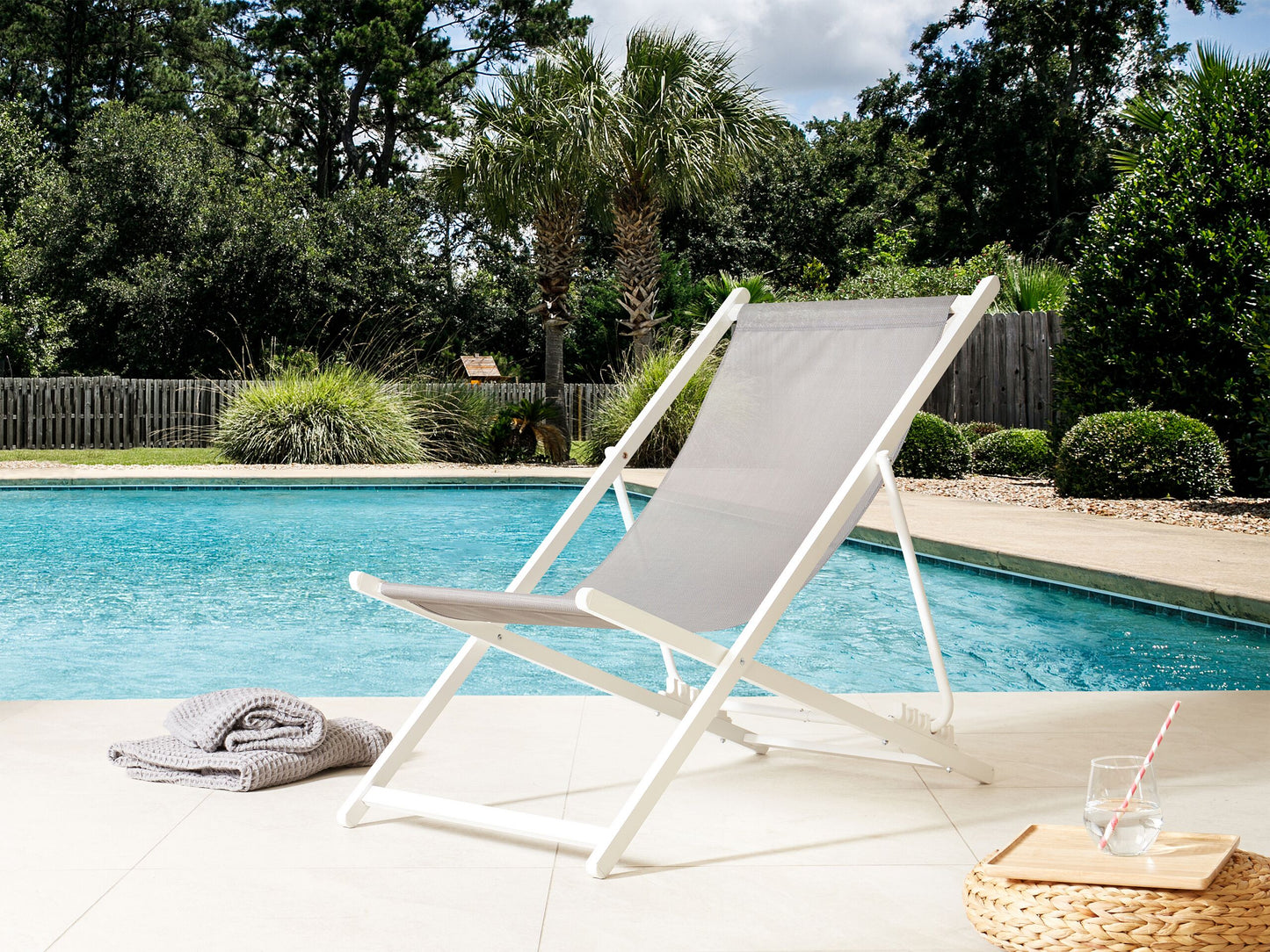 Liegestuhl Aluminium weiss Textilbespannung grau LOCRI II