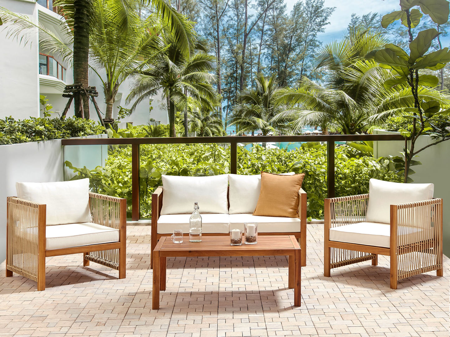 Lounge Set mit Tisch 4-Sitzer ANTRIA Akazienholz Beige