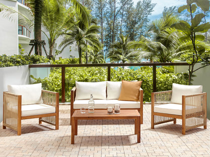 Lounge Set mit Tisch 4-Sitzer ANTRIA Akazienholz Beige