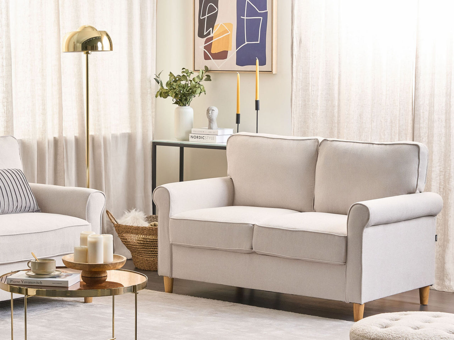 2-Sitzer Sofa Stoff helles Beige RONNEBY