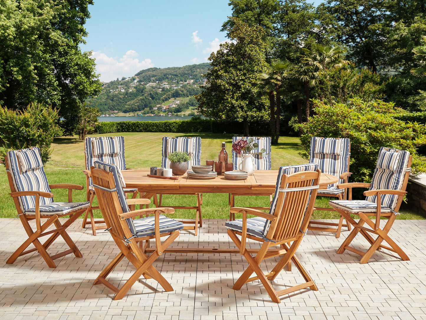 Gartenmöbel Set 8-Sitzer MAUI II inkl. Kissen Akazienholz Bunt