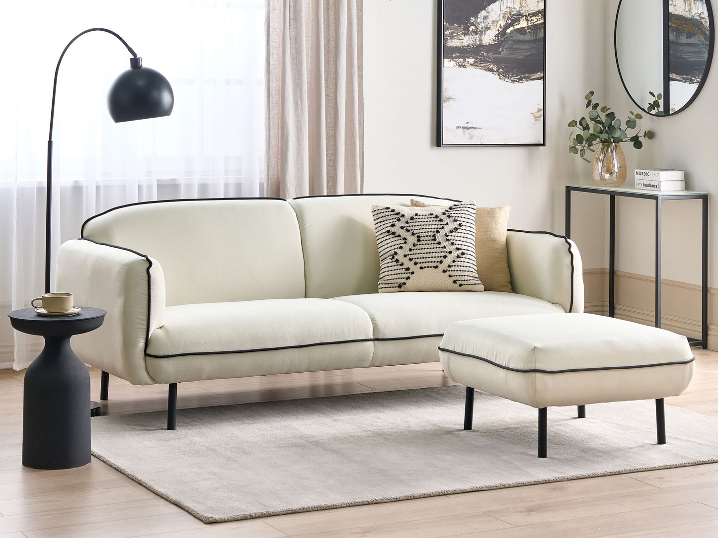 3-Sitzer Sofa hellbeige / schwarz mit Ottomane TONSBERG