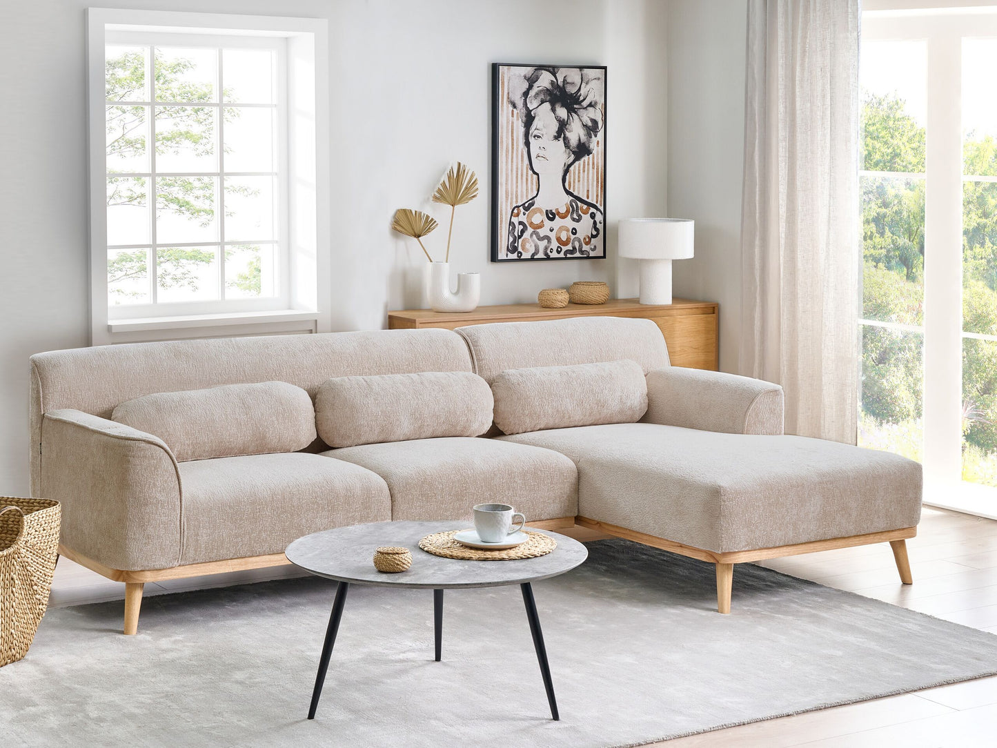 3-Sitzer Ecksofa beige linksseitig SIMOS