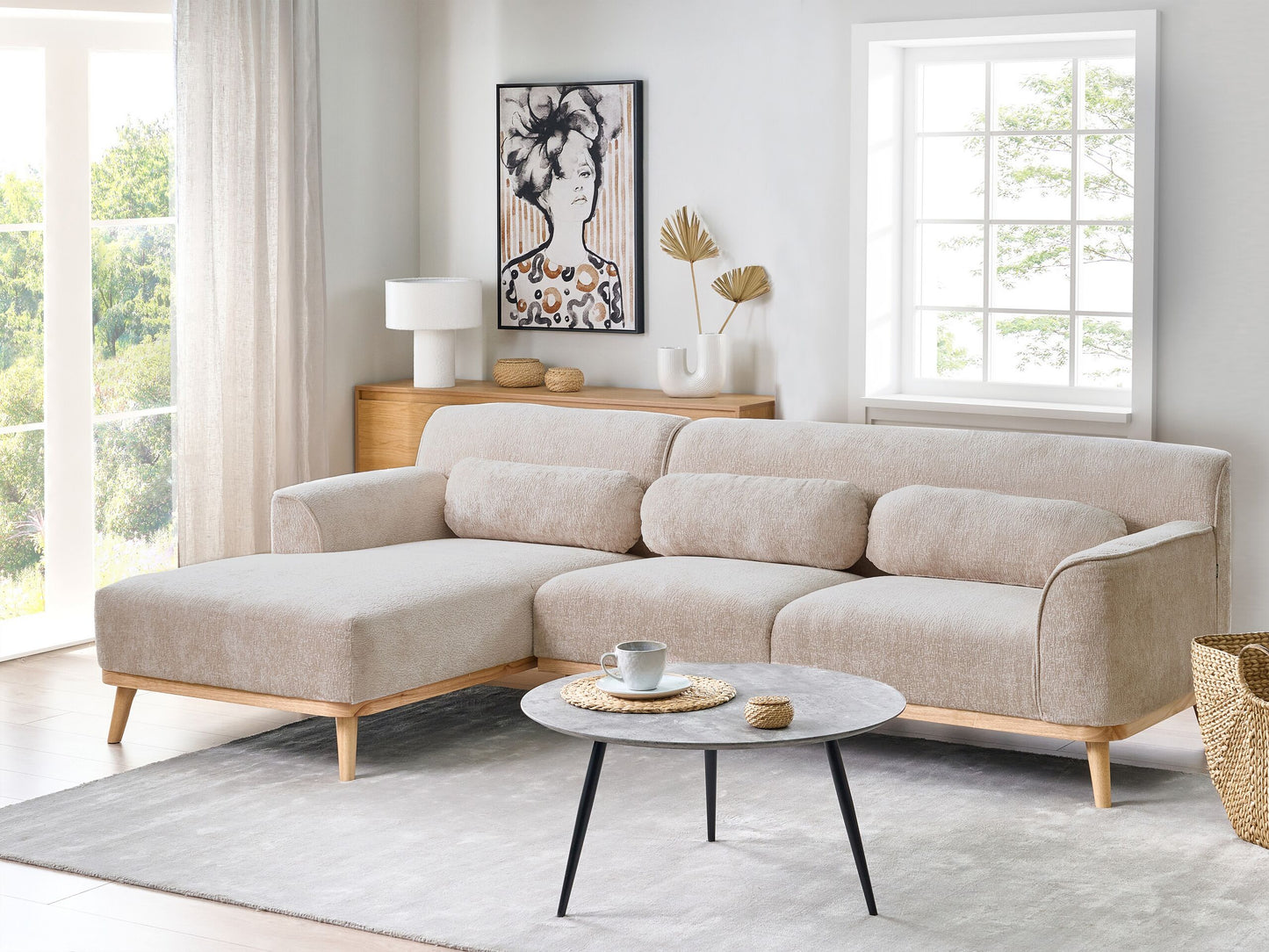 3-Sitzer Ecksofa beige rechtsseitig SIMOS