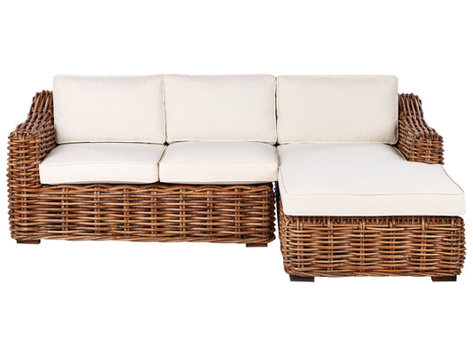 Garten Ecksofa 3-Sitzer BRIATICO linksseitig Rattan Naturfarben