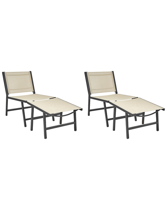 Gartenstuhl 2er Set MARCEDDI mit Fussstütze Metall Beige