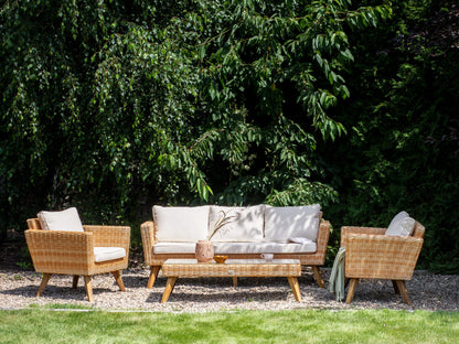 Lounge Set mit Tisch 5-Sitzer VITTORIA Polyrattan Cremeweiss